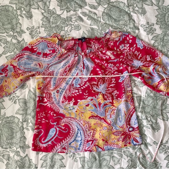 Chaps Multi Color Paisley Print Scoop Neck Blouse Top ~ Size Medium - Picture 12 of 16